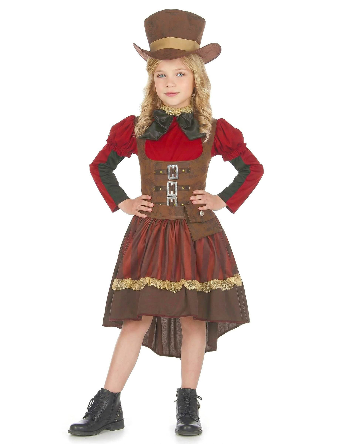 Prednji prikaz nošenja luksuznog steampunk kostima za djevojčica