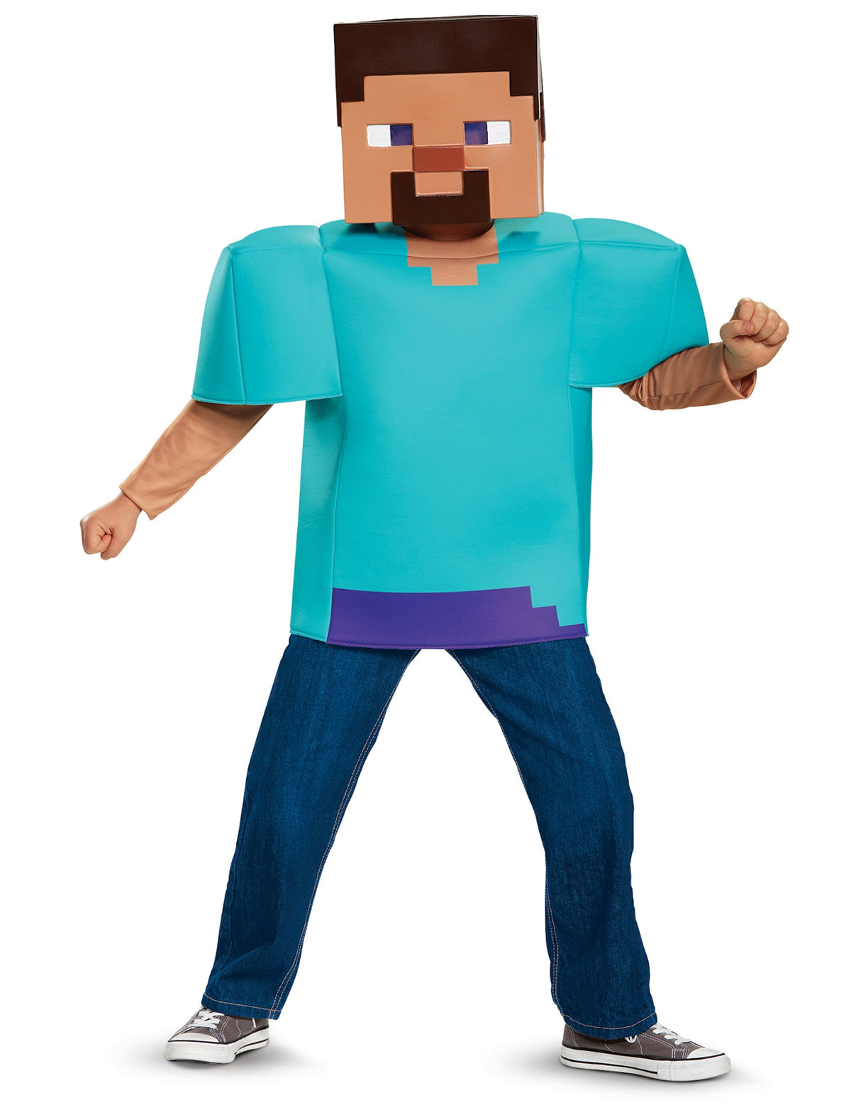 Déguisement Steve Classique Minecraft pour enfant bleu clair avec masque cubique
