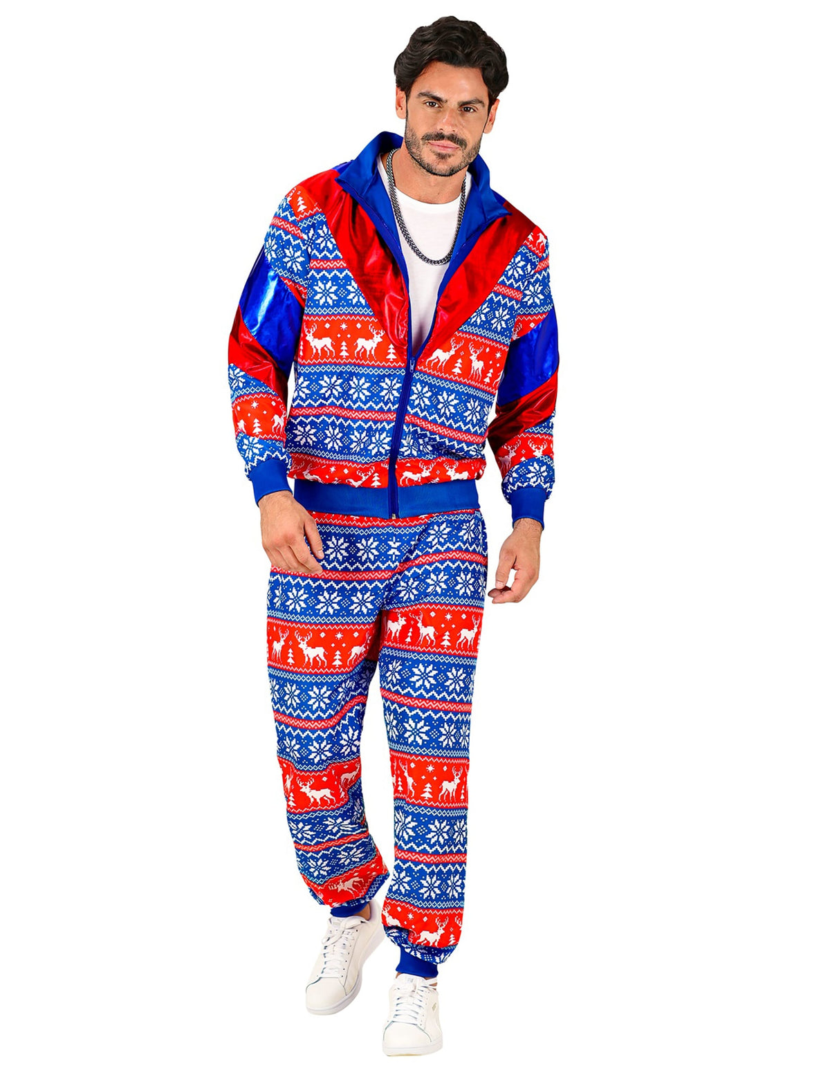 Vue de face du déguisement survêtement de Noël pour adulte