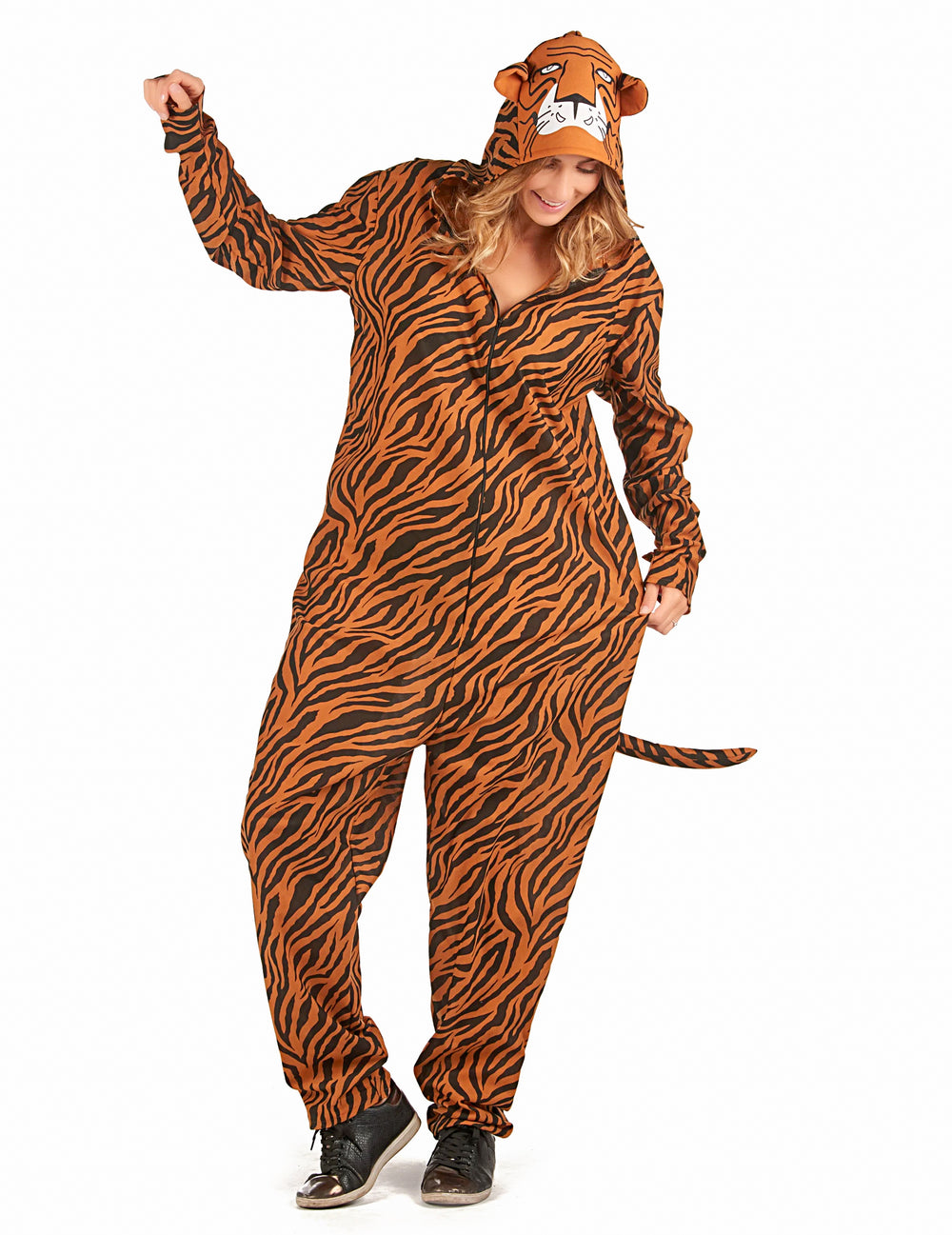 Vue de face du déguisement de tigre pour femme