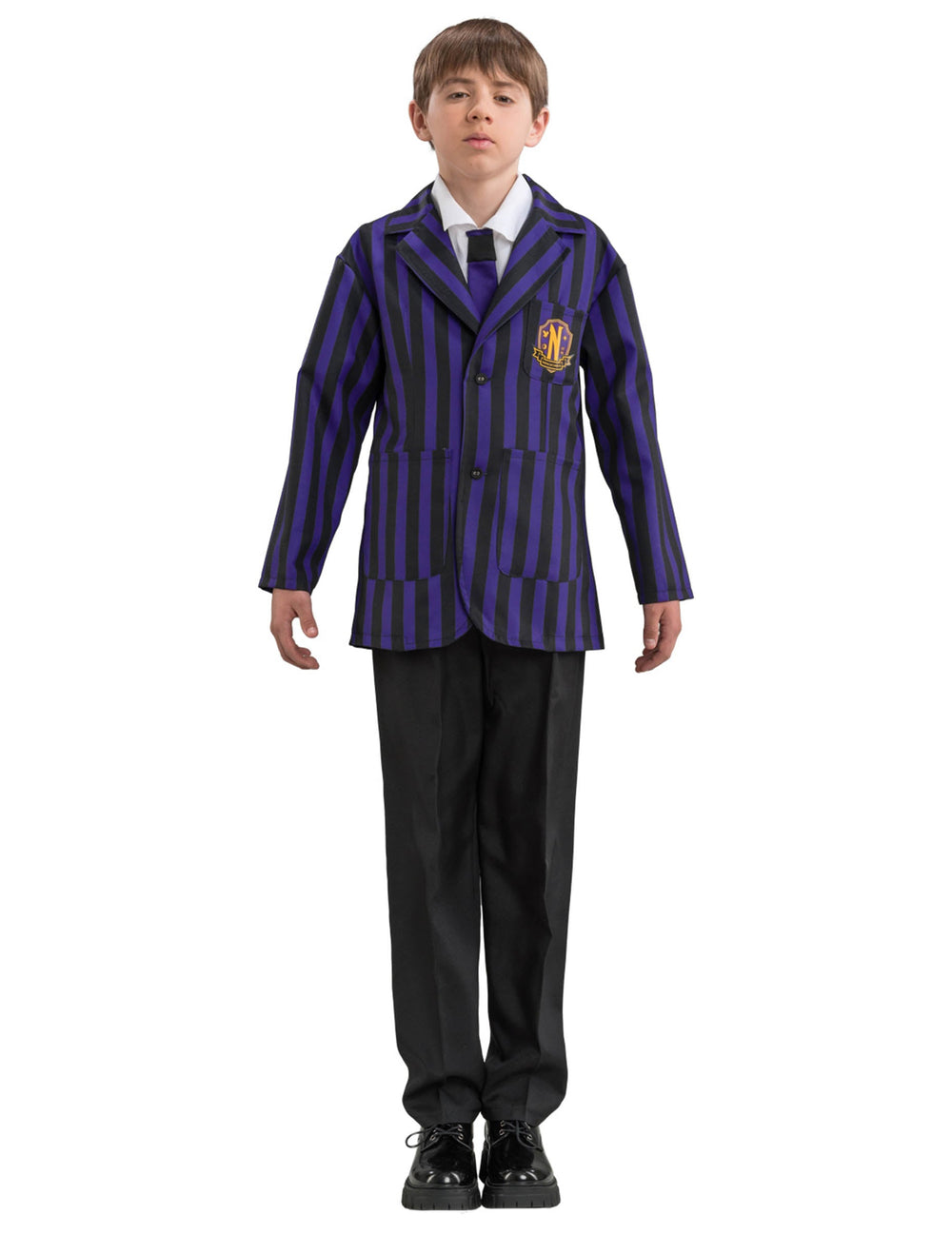 Déguisement uniforme scolaire Nevermore Wednesday™ pour garçon à rayures violettes et noires