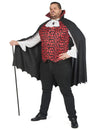 Déguisement de vampire pour homme grande taille noir et rouge avec gilet à motifs têtes de mort
