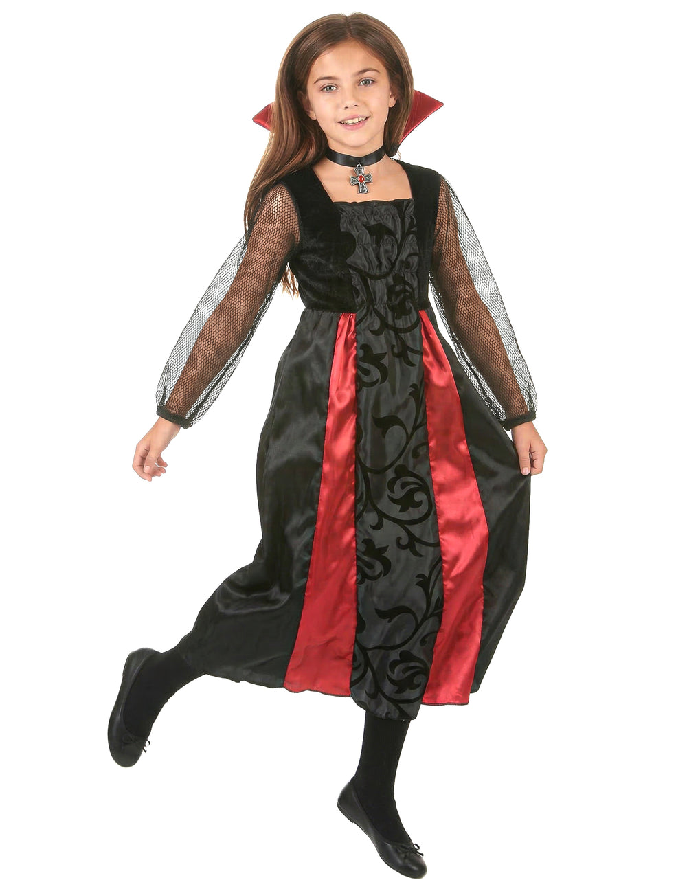 Vue de face du déguisement vampire satiné pour fille