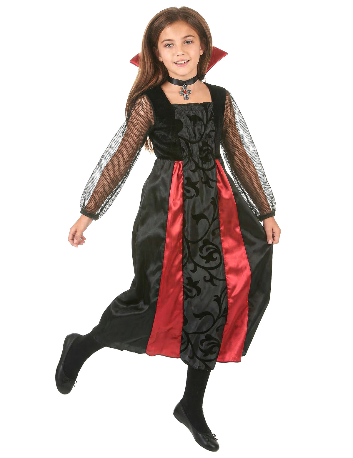 Vue de face du déguisement vampire satiné pour fille