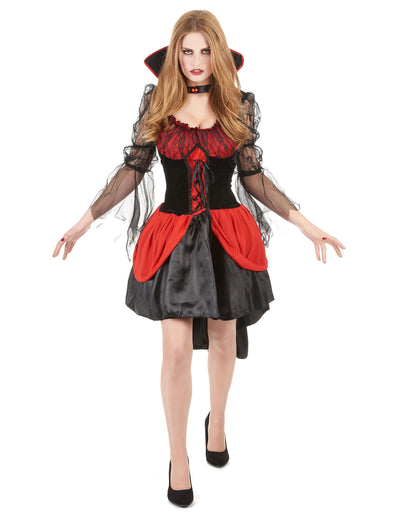 Déguisement de vampire sexy pour femme rouge et noir avec dentelle