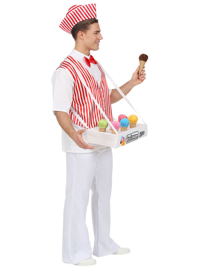 Vue de profil du déguisement vendeur crème glacée pour homme