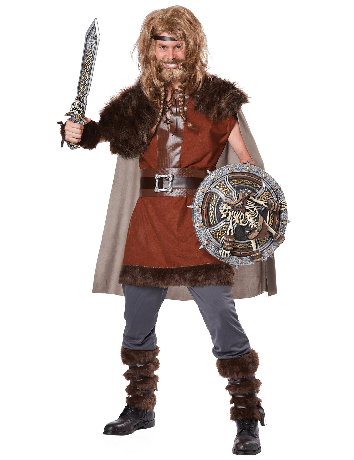 Déguisement Viking Puissant pour homme marron et gris avec fourrure