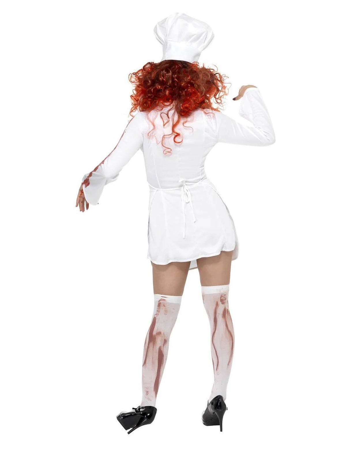 Vue de dos du déguisement de zombie cuisinière pour femme