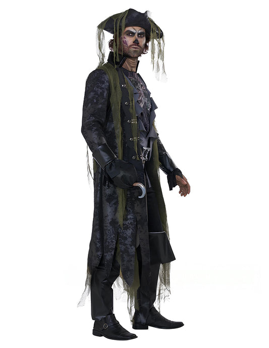 Vue de profil du déguisement pirate zombie luxe pour adulte