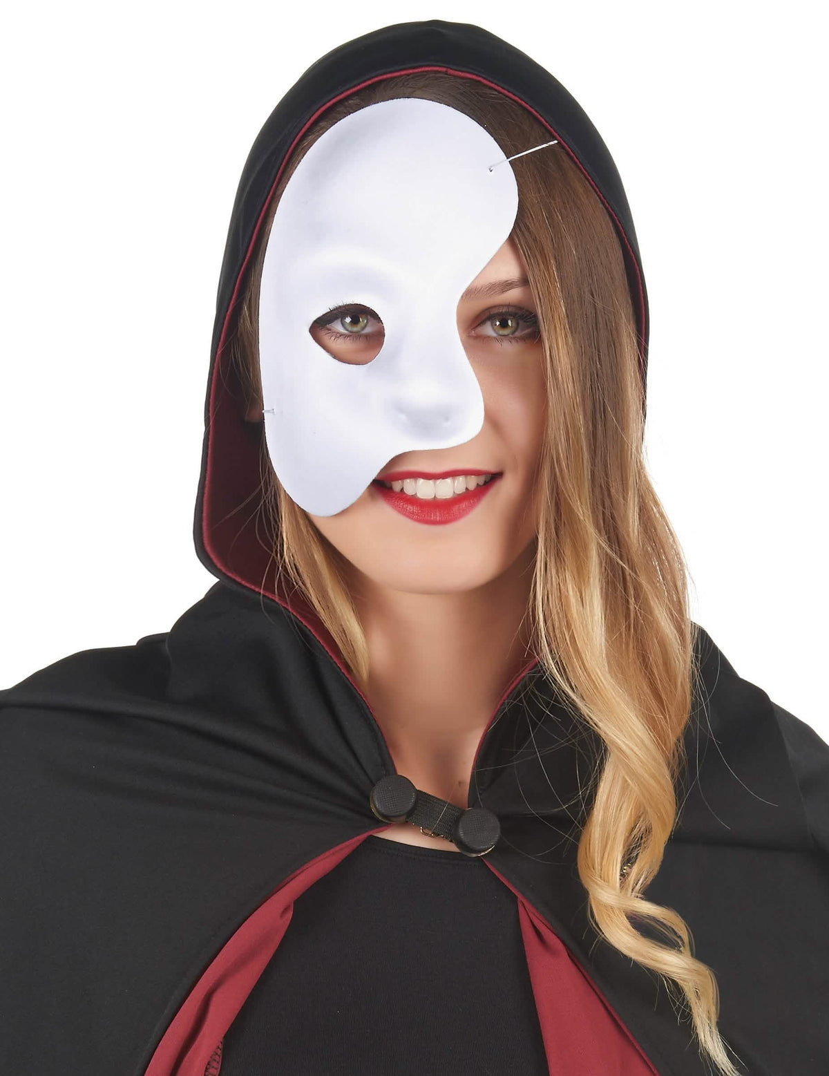 Masque porté avec une capuche noire du demi-masque blanc pour adulte en plastique