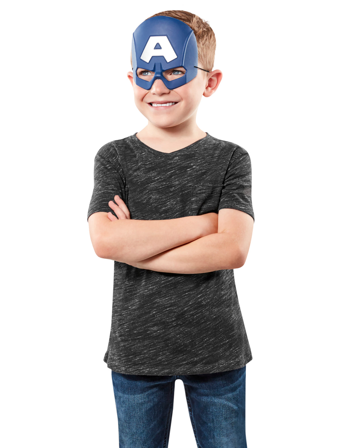 Demi-masque Captain America pour enfant bleu avec lettre A blanche