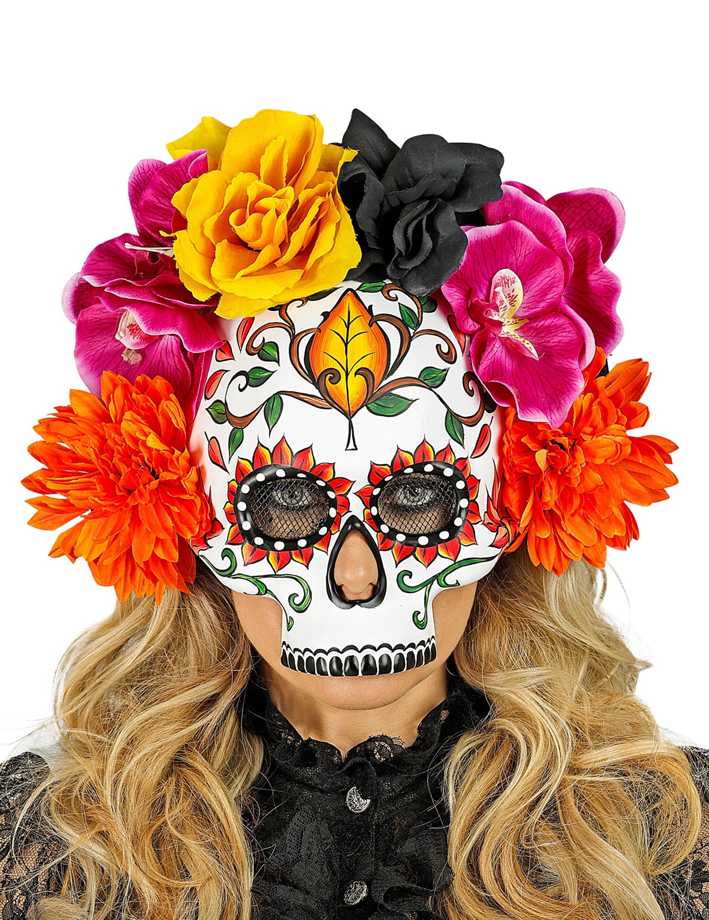 Polumaska lubanje za odrasle sa šarenim cvijećem