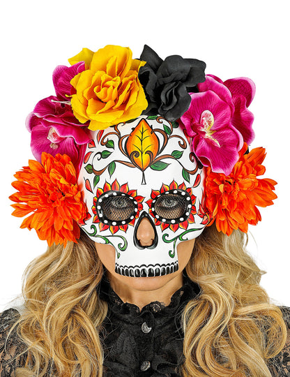 Polumaska lubanje za odrasle sa šarenim cvijećem