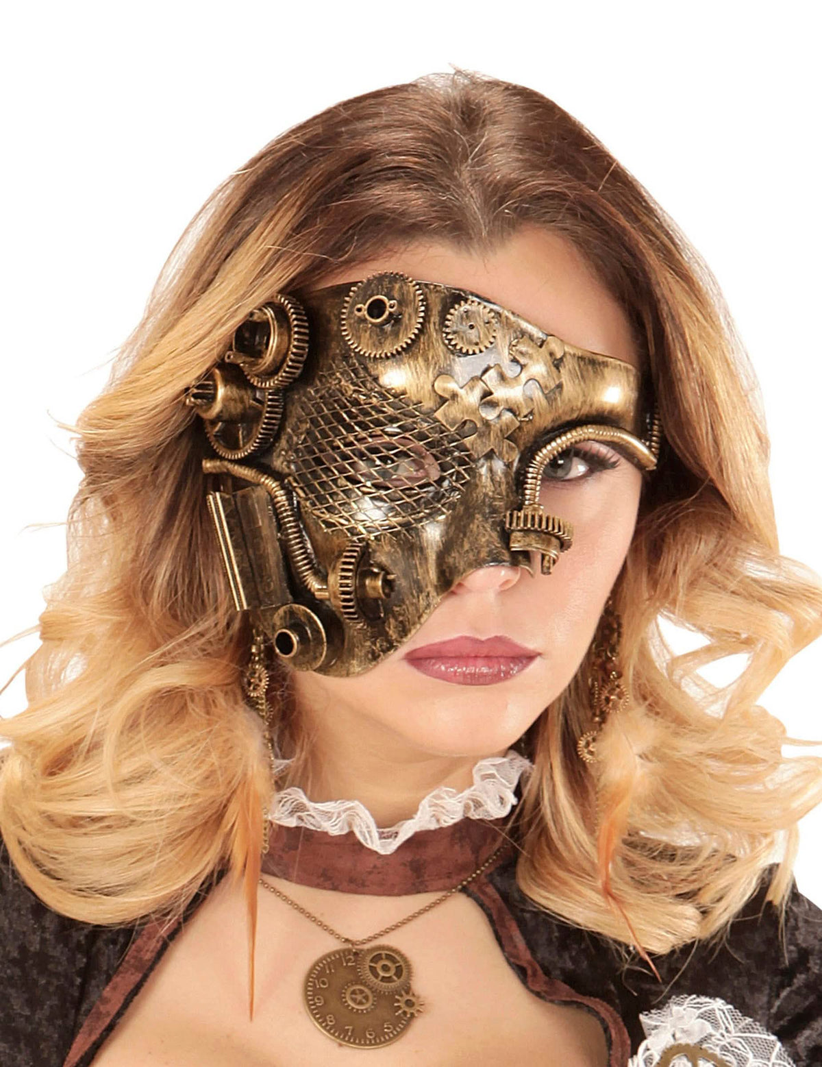Polumaske steampunk za odrasli zlatna s kotačićima