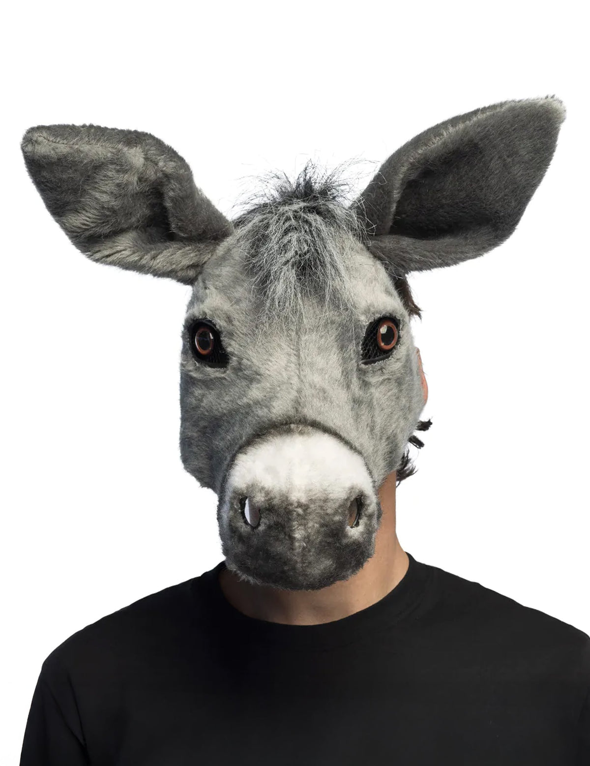 Demi-masque peluche âne pour adulte gris avec museau blanc