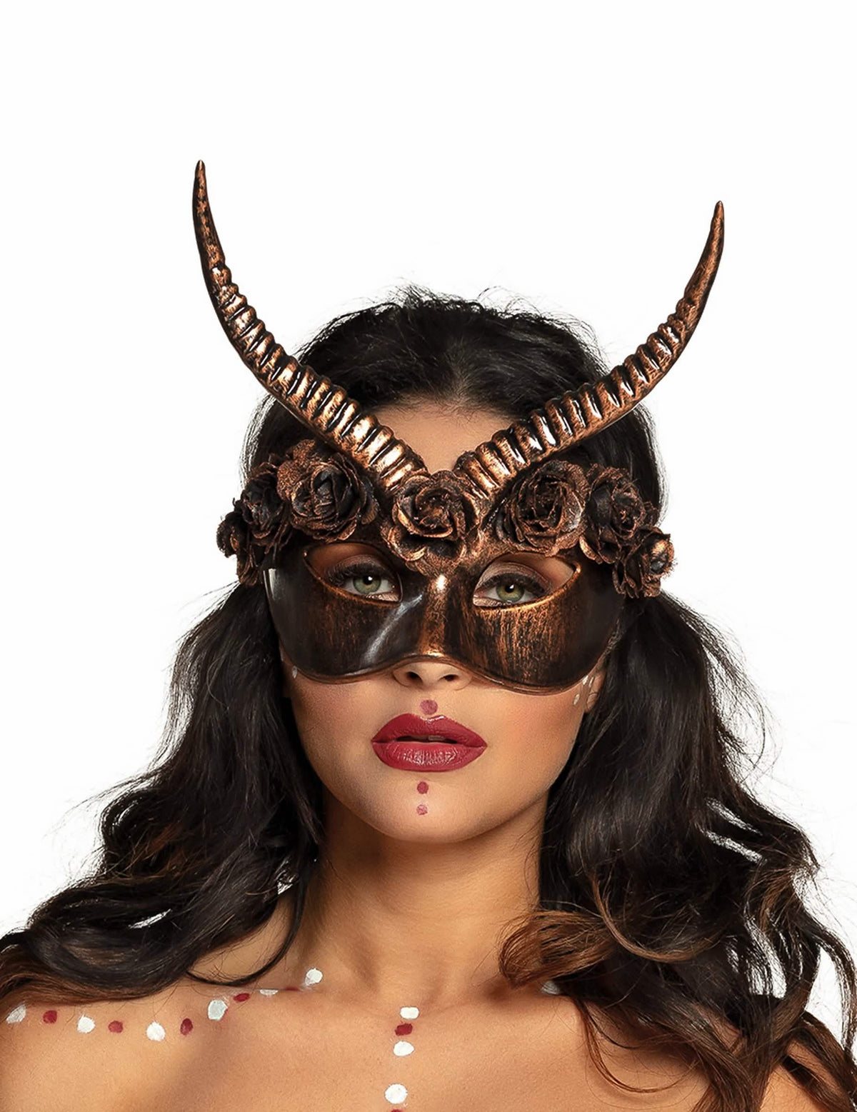 Polumaske steampunk seksi za odrasle, brončane boje s rogovima i ružama