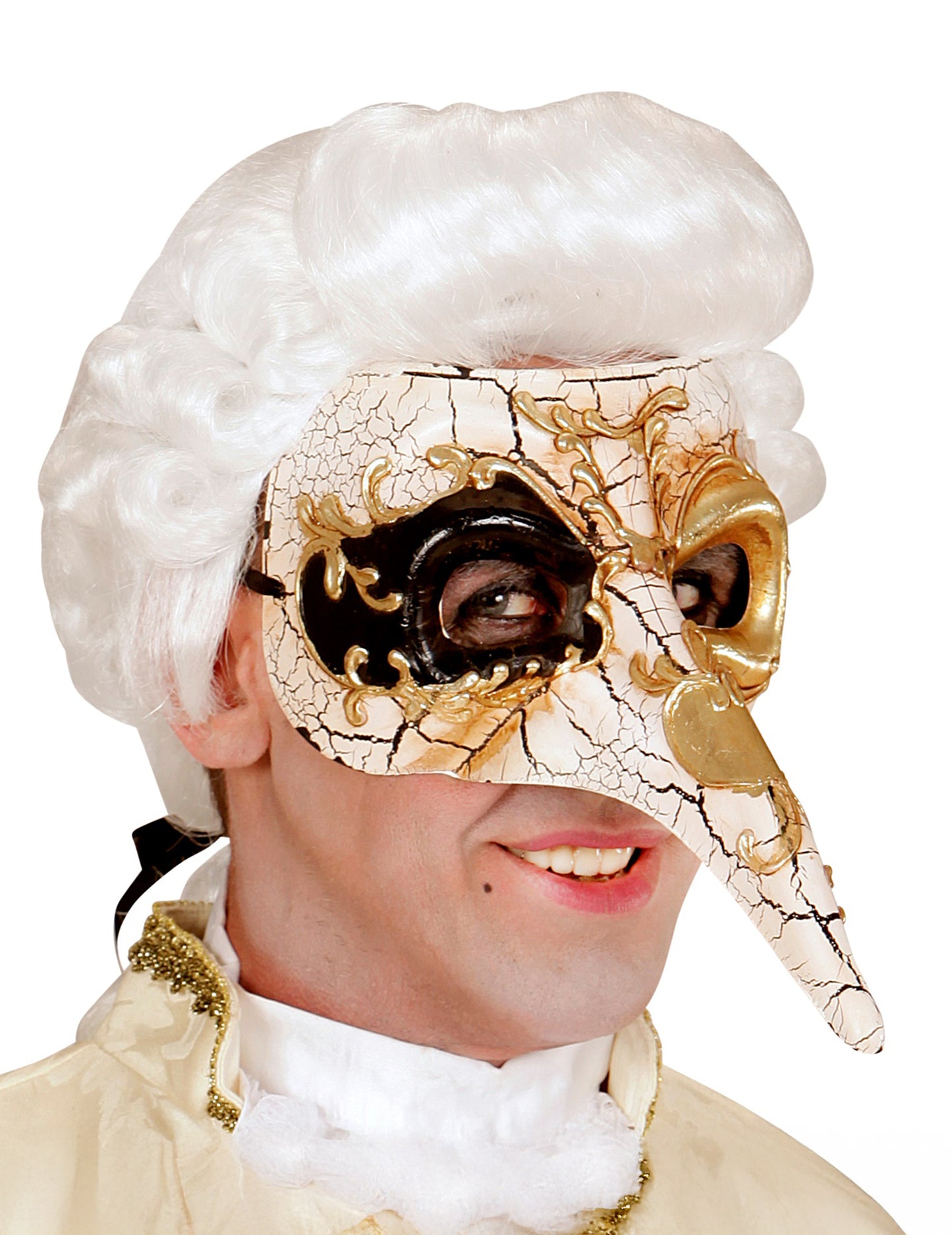 Venecijanska polumaska za odrasle s dugim zlatnim nosom