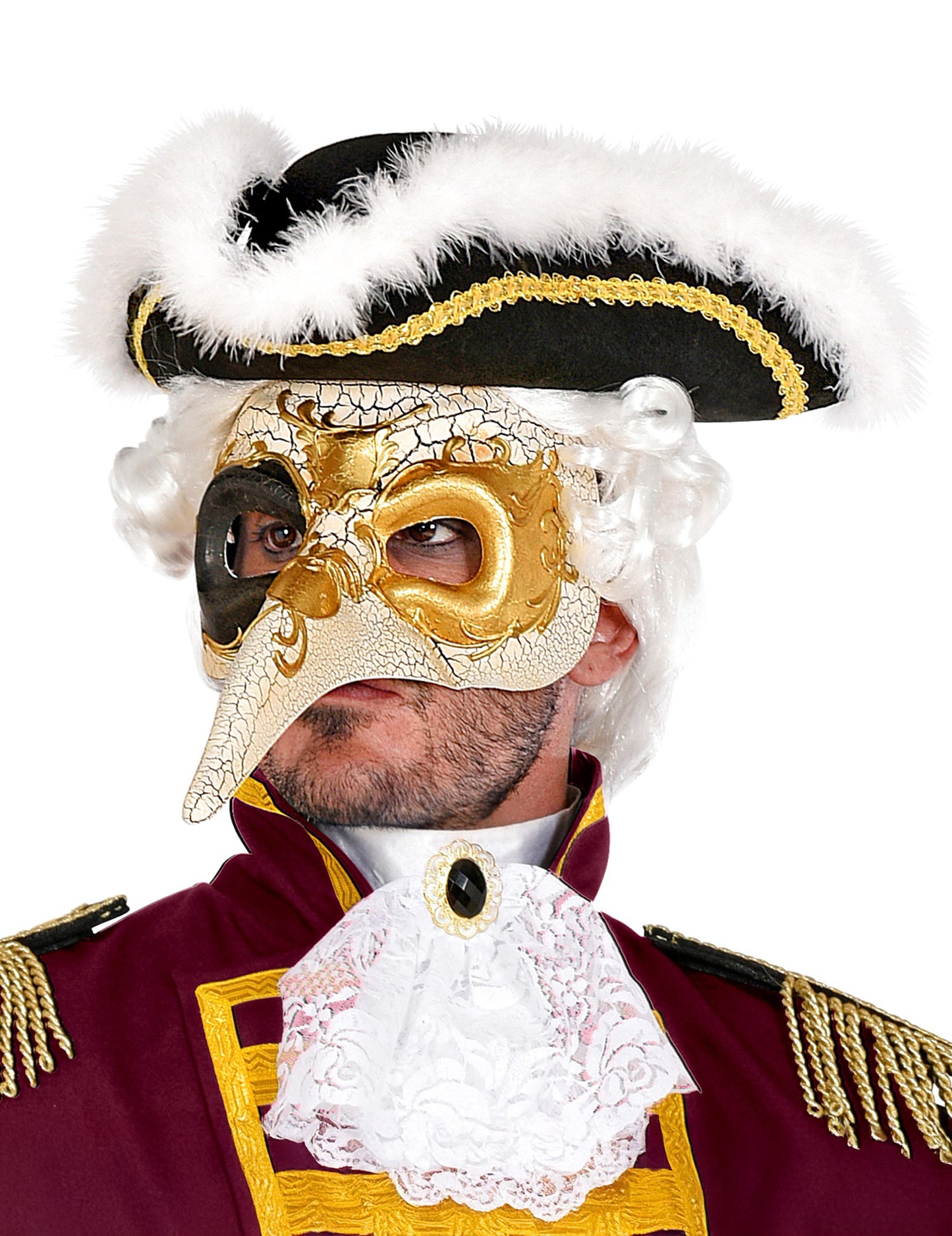 Venecijanska polumaska za odrasle s dugim zlatnim nosom