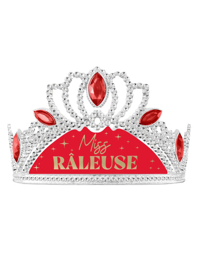 Diadème humoristique Miss Râleuse pour femme argenté et rouge avec pierres rouges