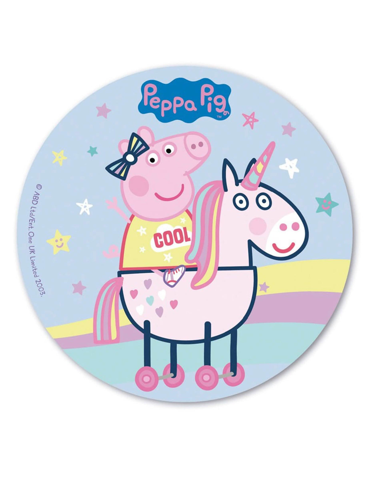 Bezglutenski disk Peppa Pig za dijete plave boje s Peppom na jednorogu i dugačkom duge boje