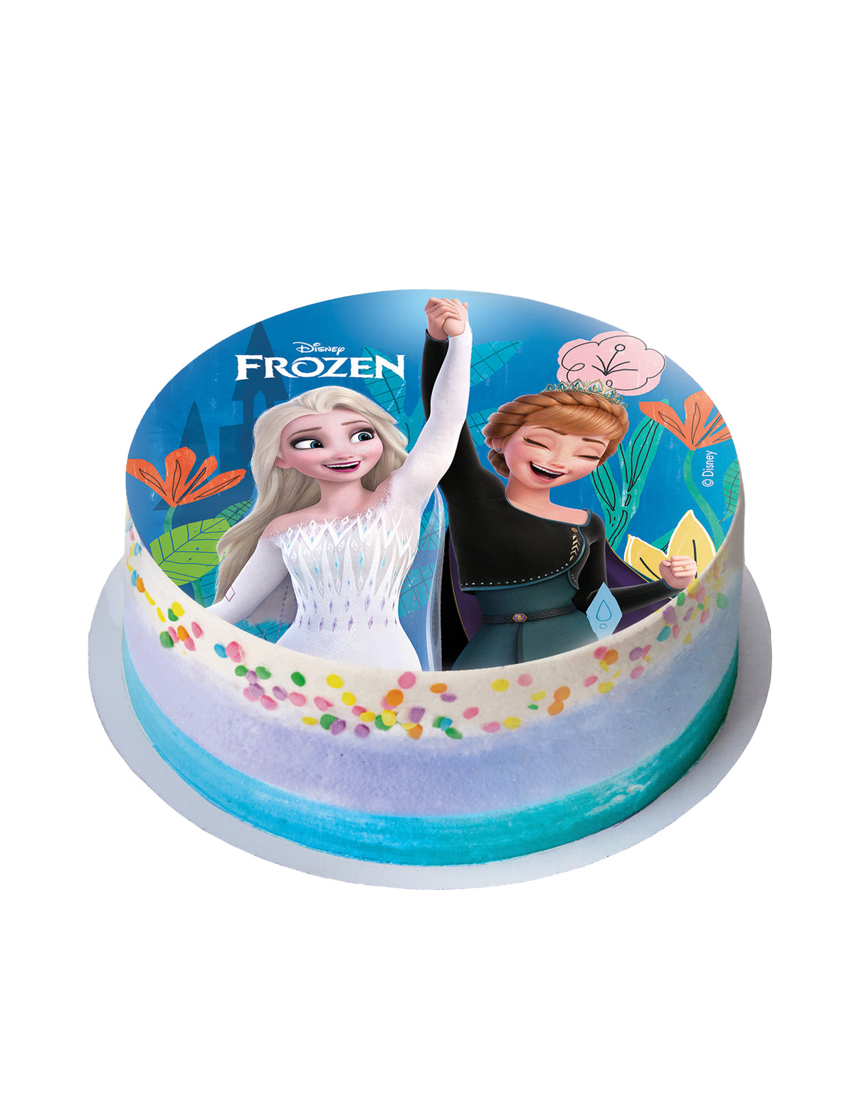 Mise en situation sur un gâteau du disque azyme La Reine des Neiges