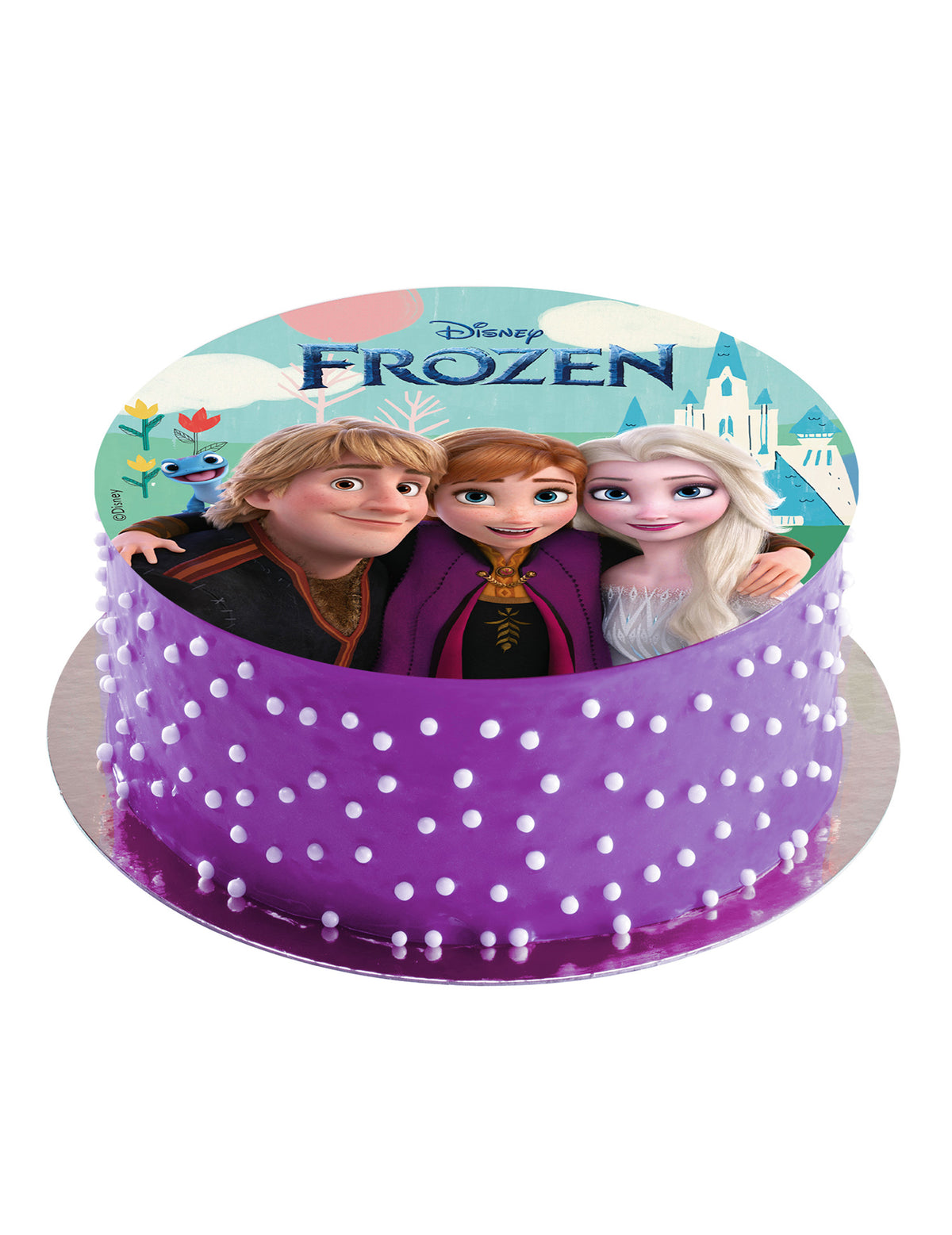 Mise en situation sur un gâteau du disque azyme La Reine des Neiges