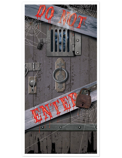 Décoration pour porte Do Not Enter pour Halloween gris avec lettrage rouge sanglant et visage monstrueux