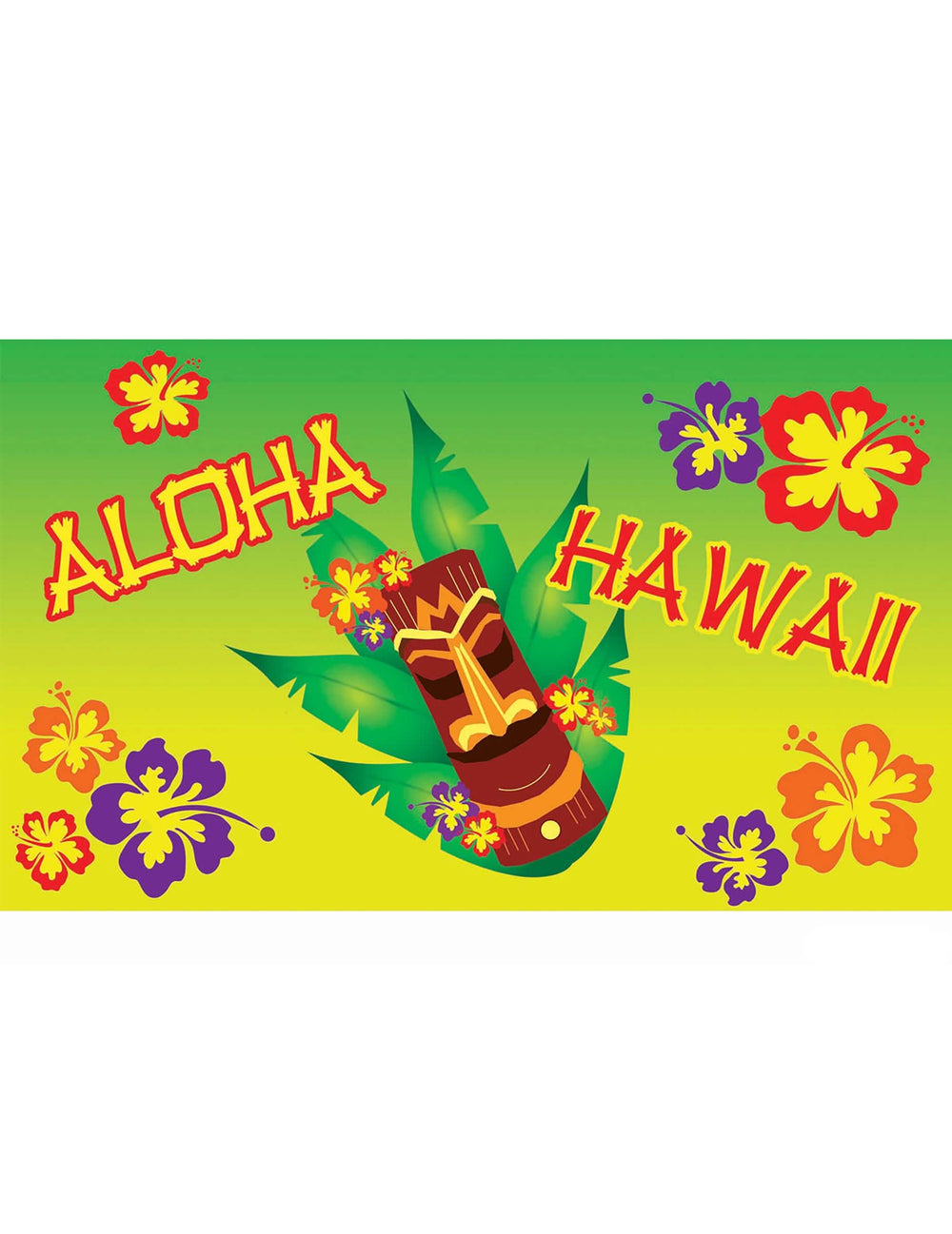 Zidna dekoracija Aloha zelena i žuta s Tikijem i cvjetovima hibiskusa