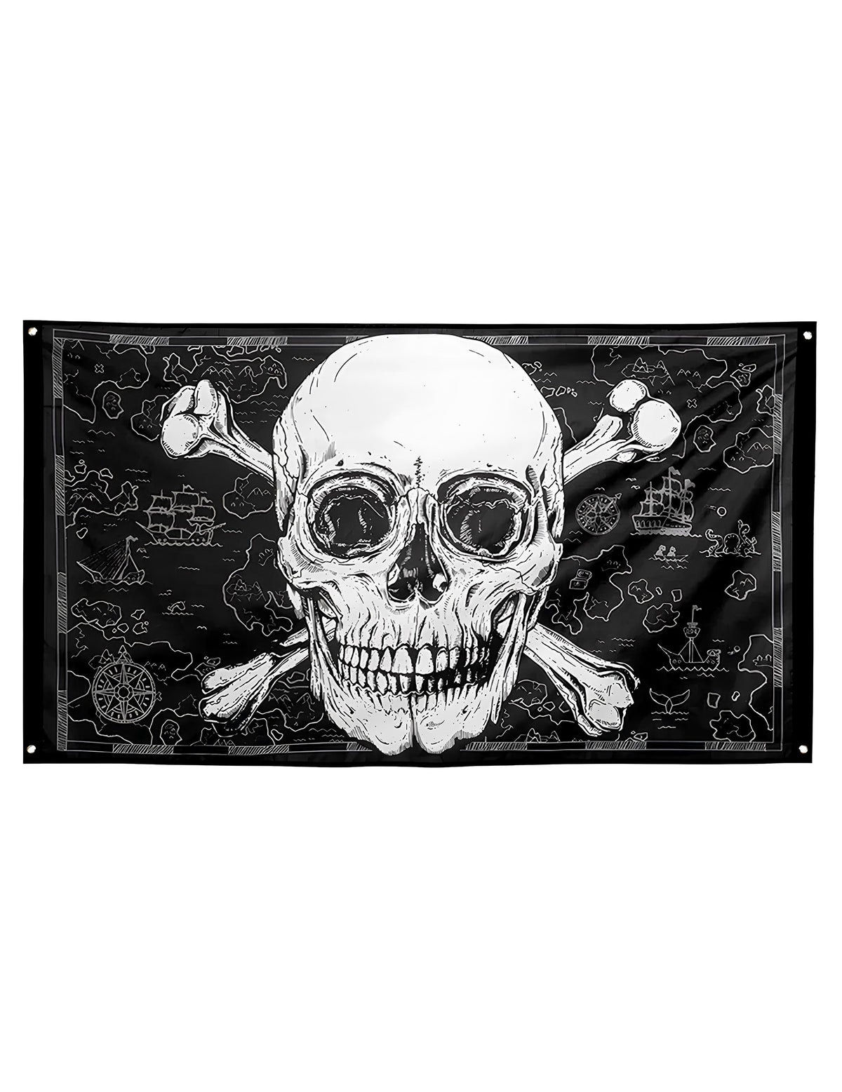 Drapeau Pirate Jolly Roger pour décoration noir et blanc avec motif carte au trésor