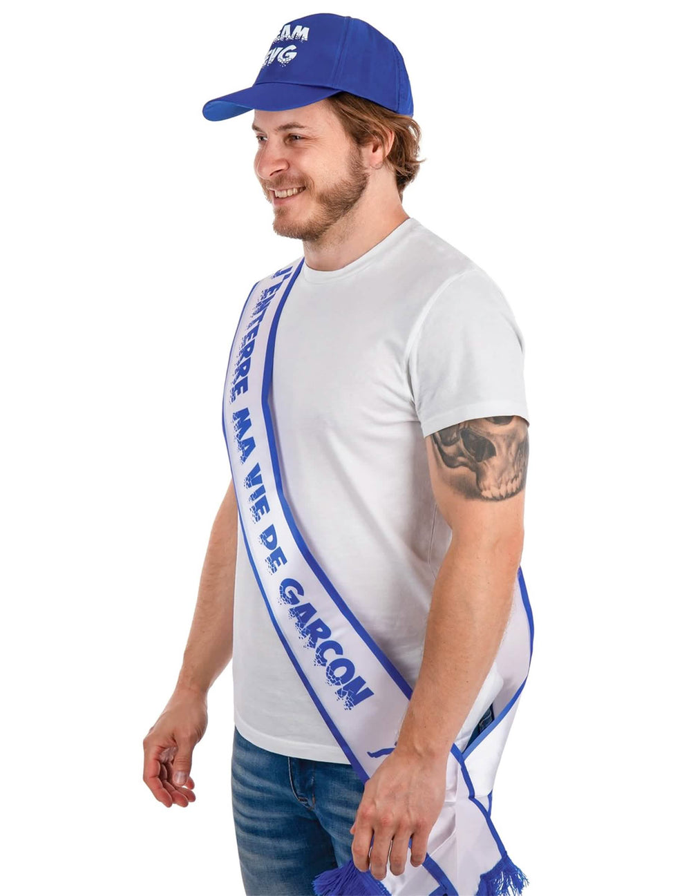 Vue de profil de l'écharpe J'enterre ma vie de garçon