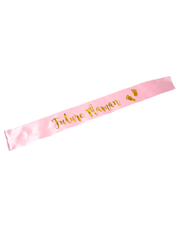 Écharpe en satin future maman rose et dorure pour babyshower