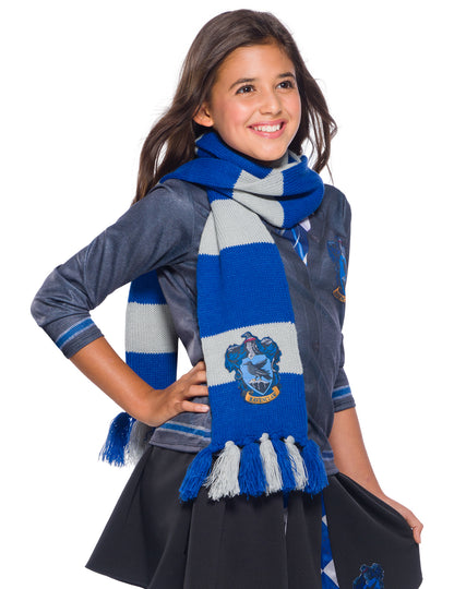Echarpe luxe Serdaigle pour enfant bleue et grise avec écusson
