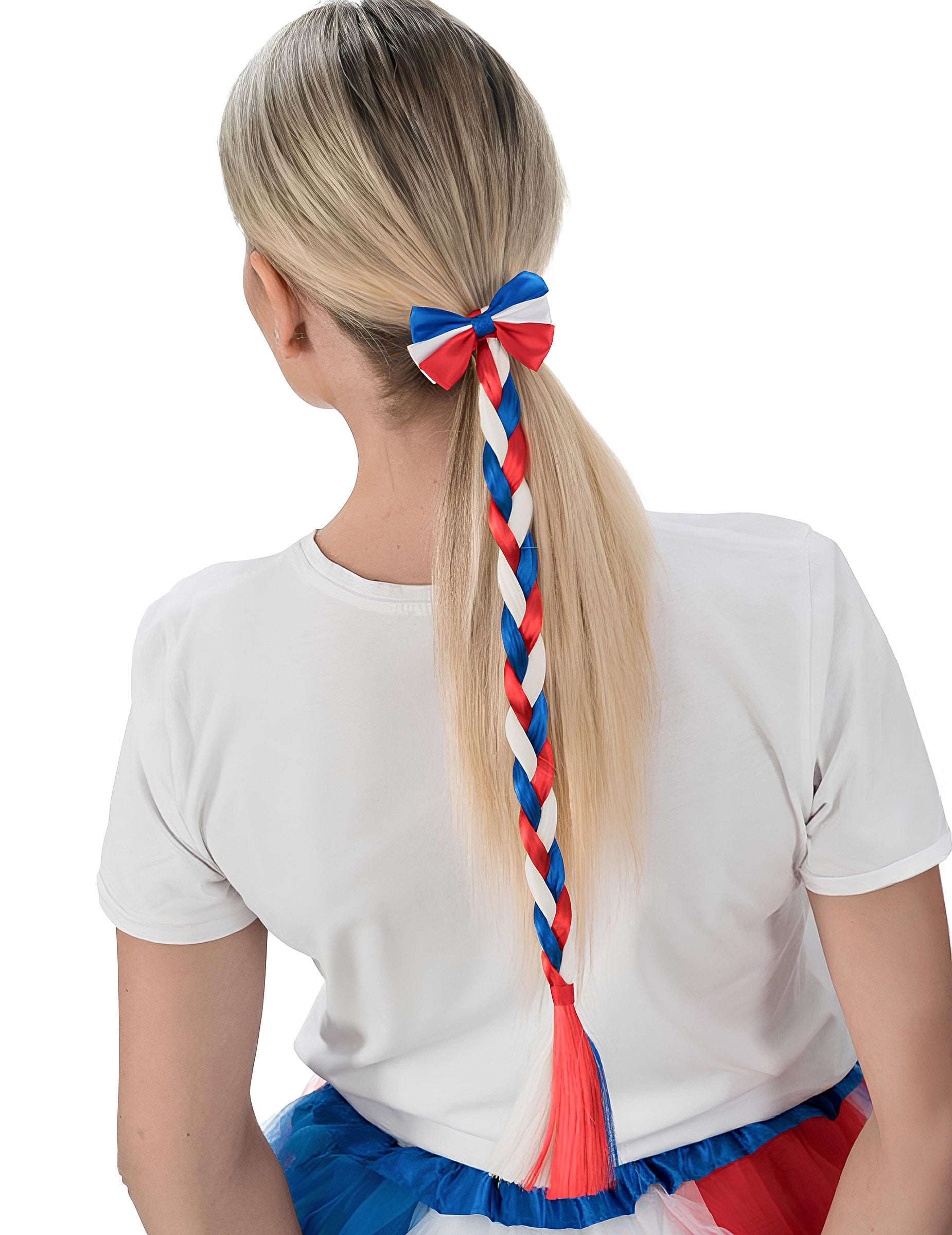 Elastique avec tresse supporter France pour femme bleu blanc rouge avec nœud