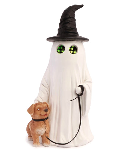 Dekorativni duh Summerween od smole sa šiljastim psećim šeširom i animiranim LED očima 23,5 x 20 x 45,5 cm