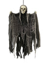 Faucheur suspendu effrayant pour Halloween noir et gris avec voile en lambeaux