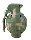 Fausse grenade sonore militaire pour déguisement vert camouflage en plastique