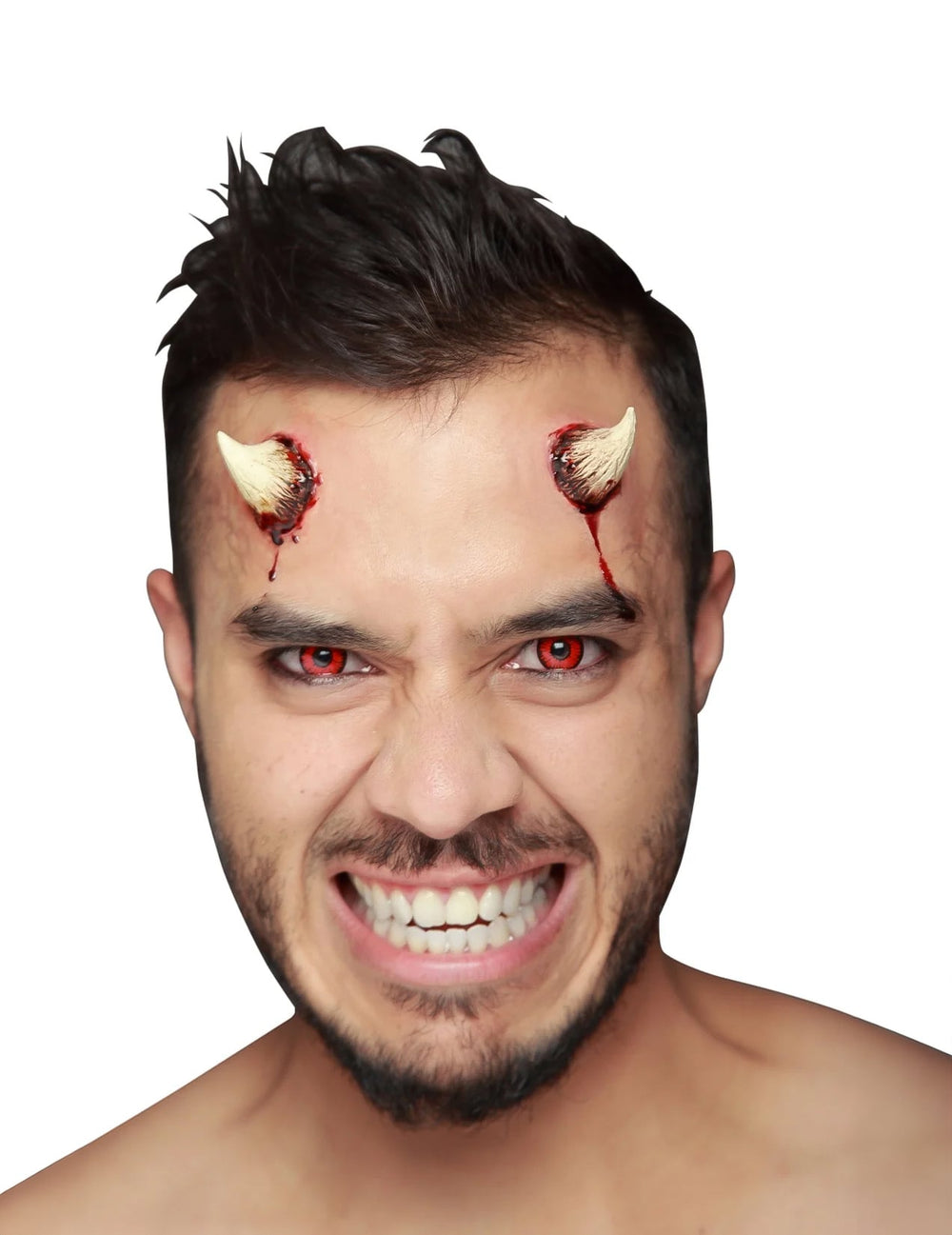 Fausses cornes de diable pour adulte beige et ensanglantées