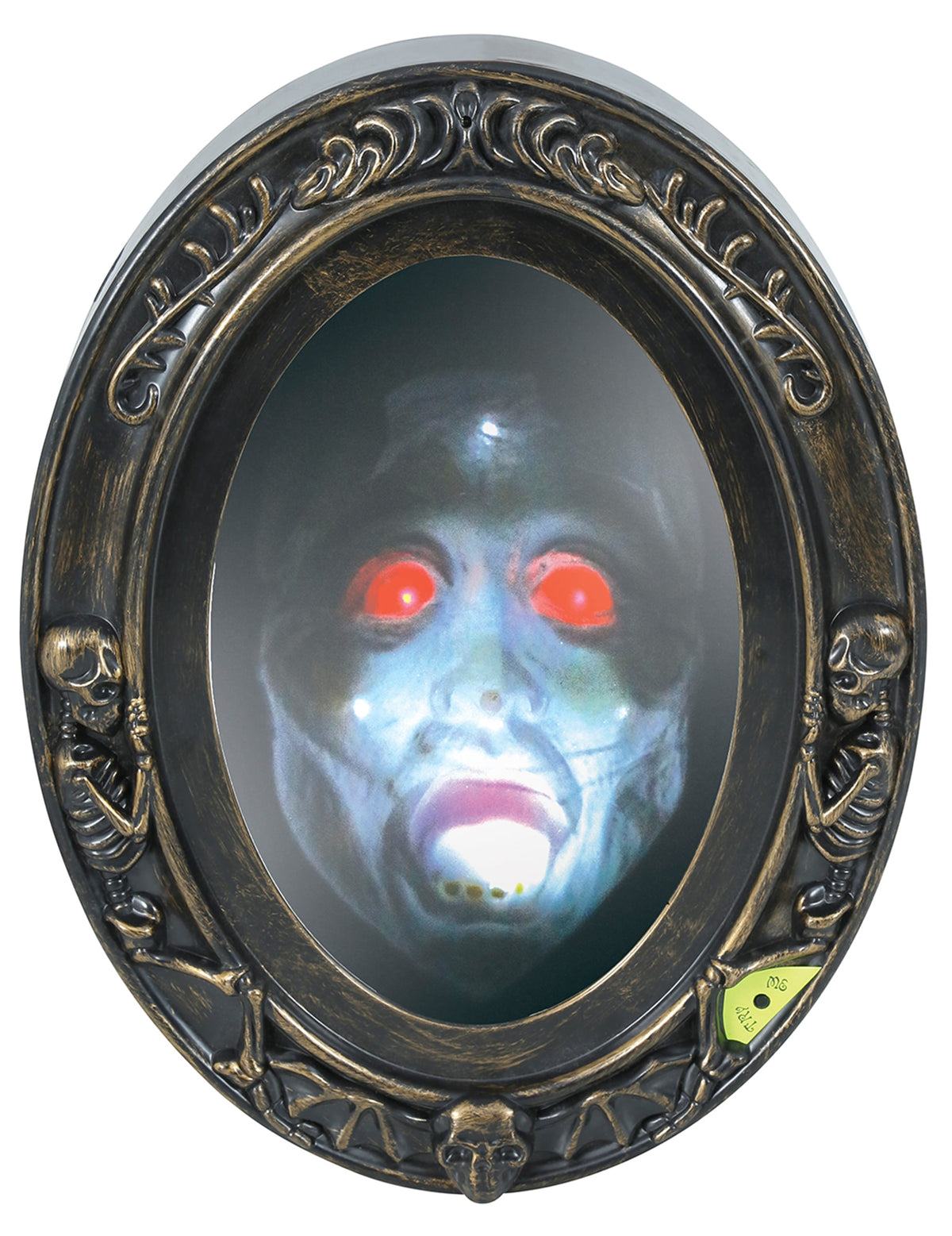 Gros plan sur le visage hanté illuminé du faux miroir sonore et lumineux Halloween