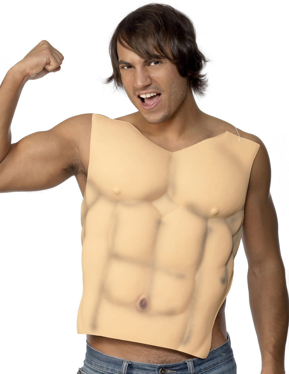 Faux torse musclé pour adulte couleur chair avec abdominaux en relief