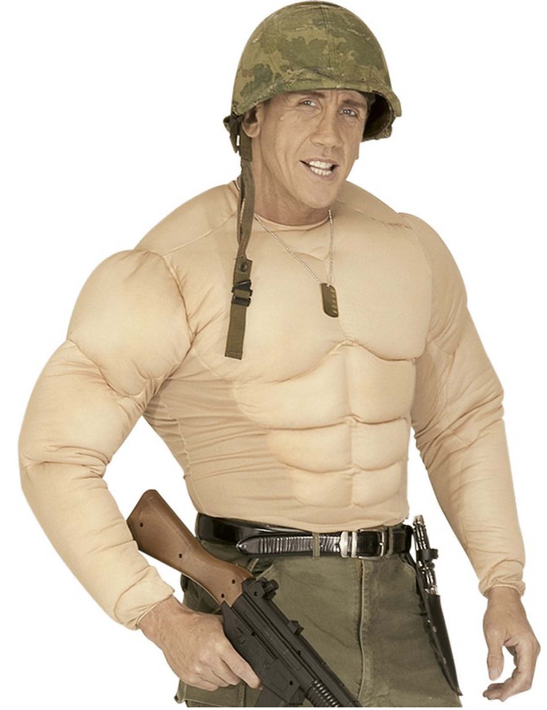 Faux torse musclé militaire pour adulte beige et rembourré