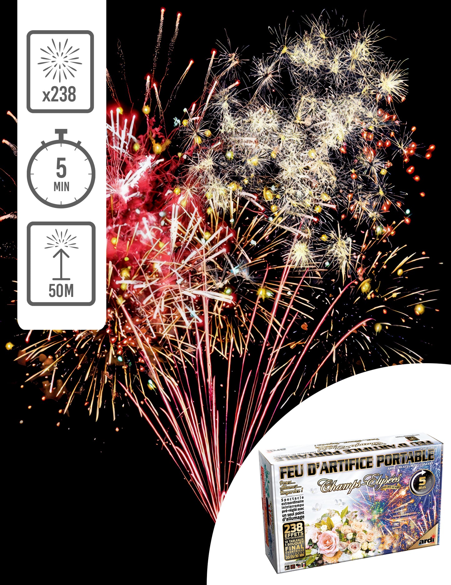 Feu d'artifice Portable® musical prestige Champs-Élysées®, 238 tirs 5 min