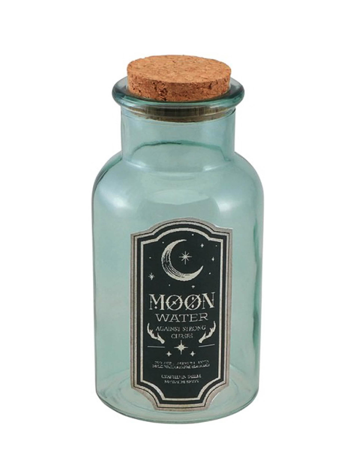 Fiole en verre Moon water pour décoration verte avec bouchon en liège