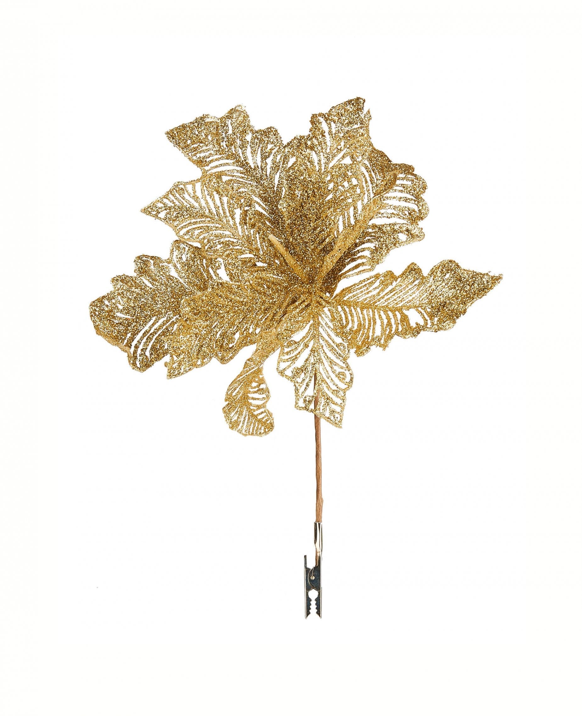 Fleur avec pince décorative dorée pour décoration dorée à paillettes
