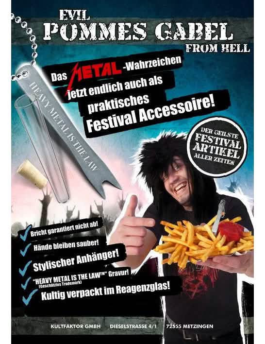 Vilica za pomfrit heavy metal za odrasli, srebrna s gravurom
