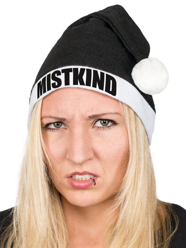 Smiješan božićni šešir MISTKIND, kapa Djeda Božićnjaka crno-bijela 