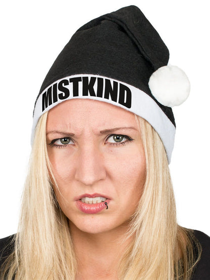 Smiješan božićni šešir MISTKIND, kapa Djeda Božićnjaka crno-bijela 