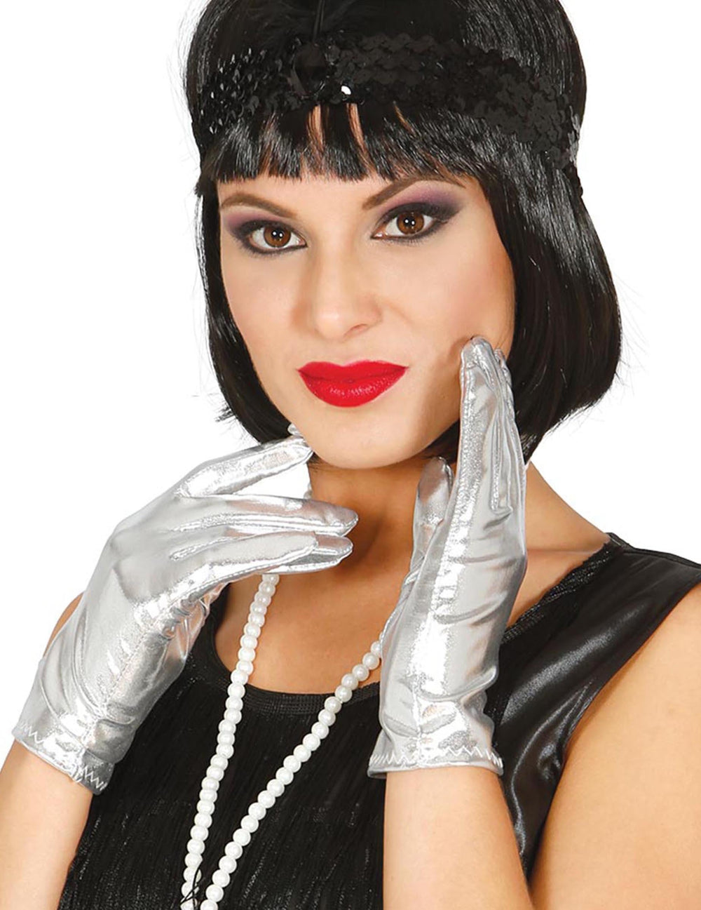 Gants courts métalisés pour femme argent