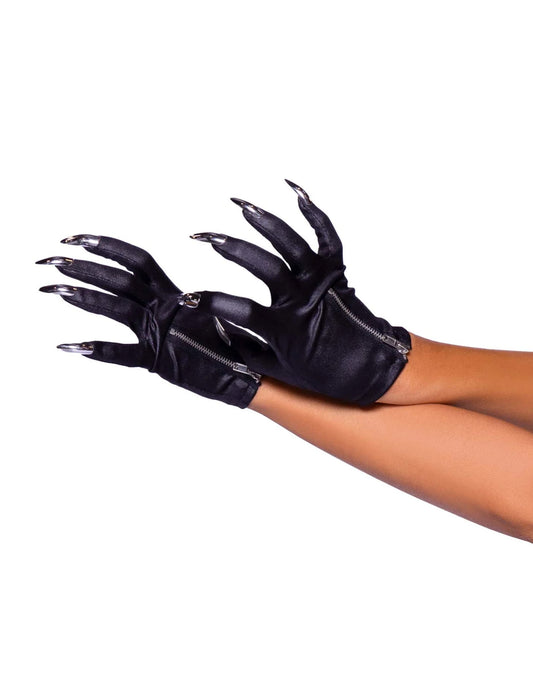 Détail de la fermeture éclair des gants courts avec ongles pour adulte