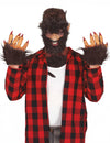 Gants de loup-garou pour adulte à poils marron et griffes rouges