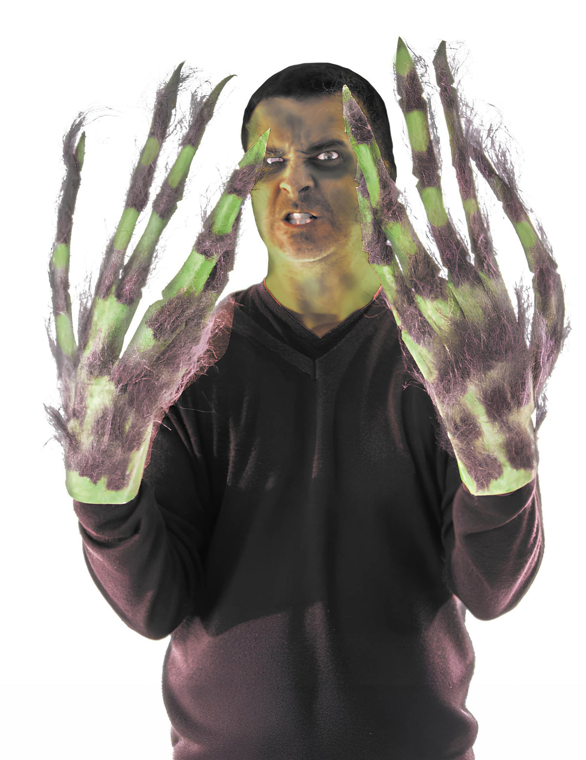 Gants de Troll Poilu pour adulte vert à longs doigts poilus